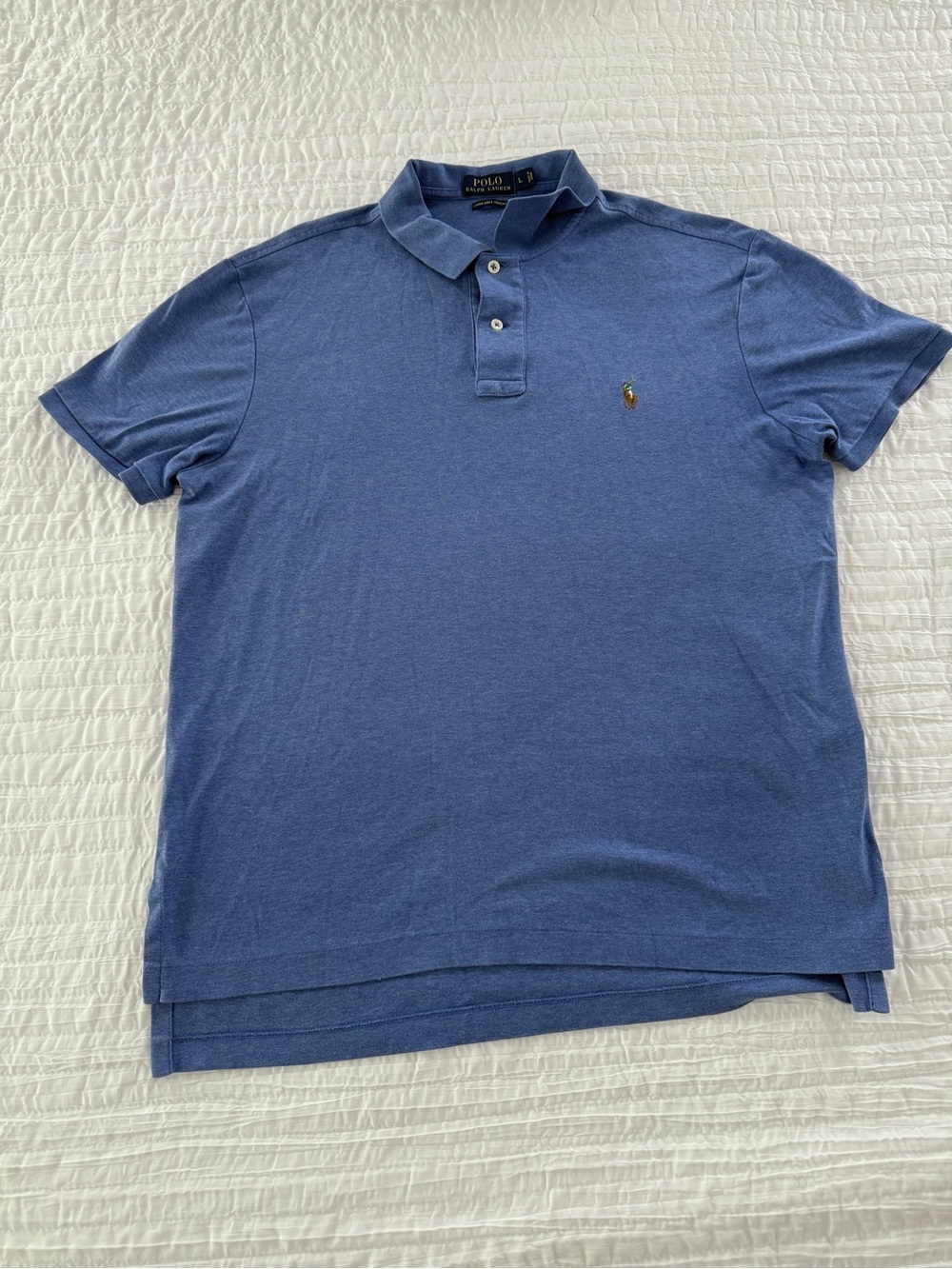 Ralph Lauren Men’s Pima Soft Heathered Blue Polo with Embroidered Pony
